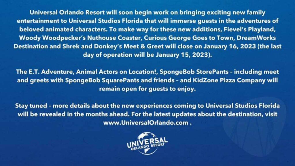 4 Attraktionen schließen in den Universal Studios Orlando