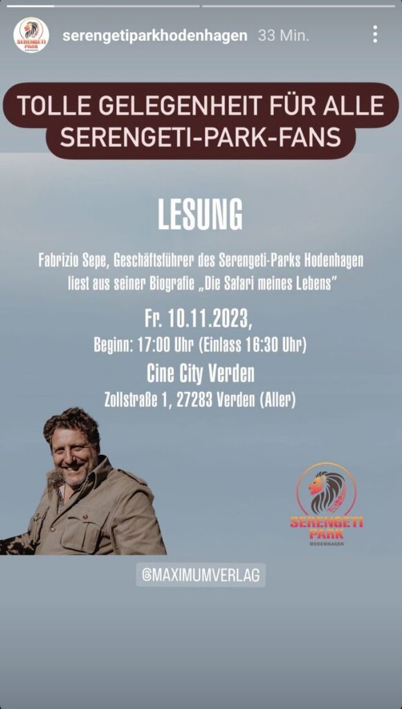 Serengeti-Park: Fabrizio Sepe liest aus seiner Biografie