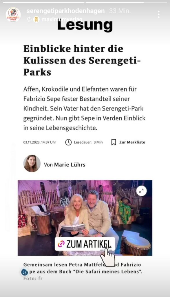 Serengeti-Park: Fabrizio Sepe liest aus seiner Biografie