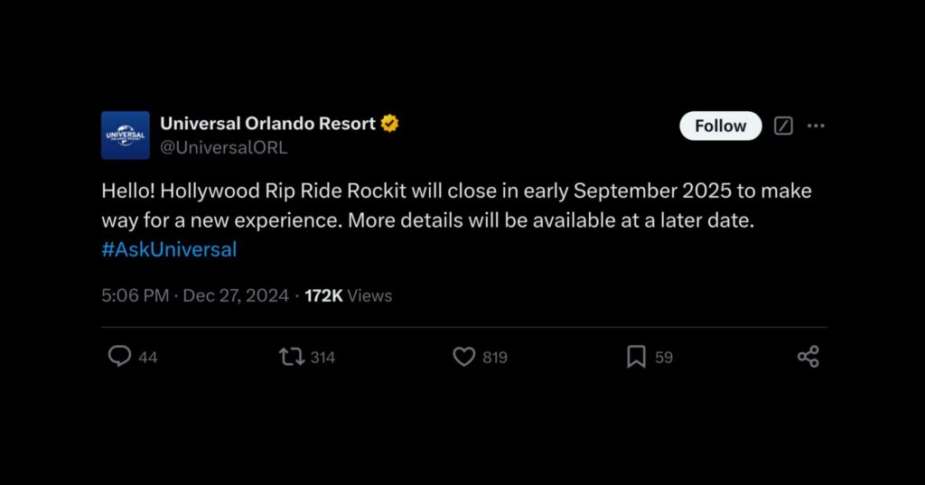 Universal Orlando Resort: Hollywood Rip Ride Rockit